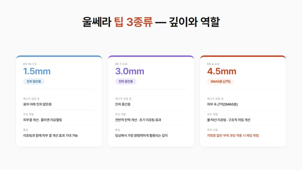 강남 피부과 울쎄라 팁 3종류 깊이별 타겟층