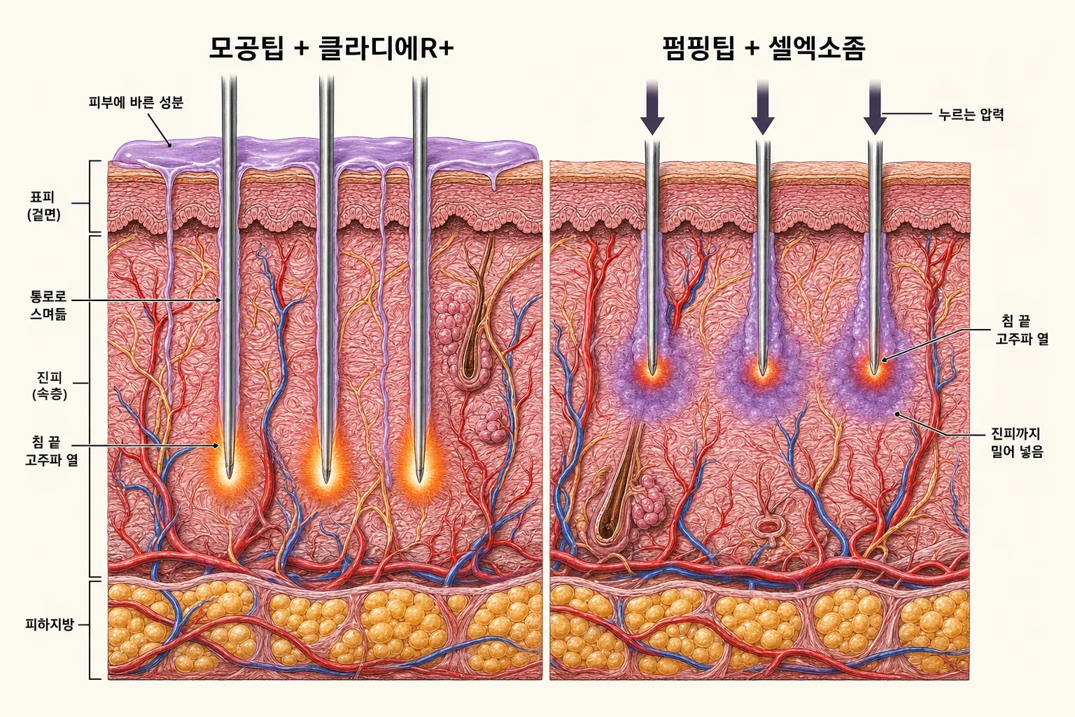 포텐자 효과·통증·주기 — 모공·여드름 흉터에 맞는 두 가지 방식